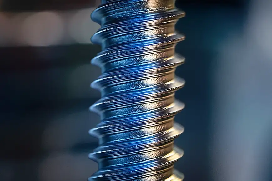 Close-up of a screw thread showcasing standardised profiles and intricate details of the threading design